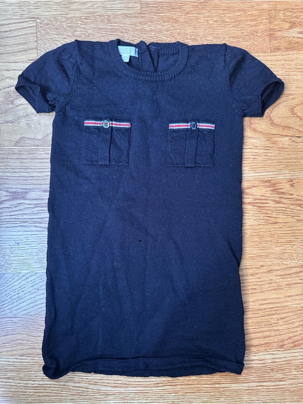 Gucci Black Knit Pocket Dress with Red-White-Trim 2T